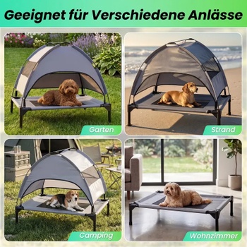 Vyvýšený psí pelech so strieškou PU10136GR, 78,5 x 63 x 70 cm, sivý - A