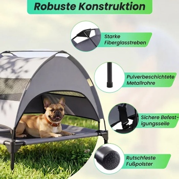 Vyvýšený psí pelech so strieškou PU10136GR, 78,5 x 63 x 70 cm, sivý - A