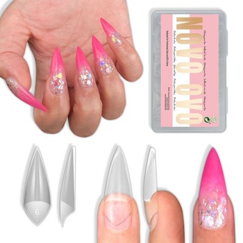 NOVO OVO Sharp Stiletto Soft gélové tipy na nechty, polovičné krytie, extra silné, tvar V, ploché