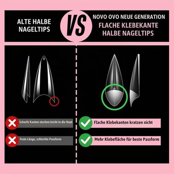 NOVO OVO Sharp Stiletto Soft gélové tipy na nechty, polovičné krytie, extra silné, tvar V, ploché