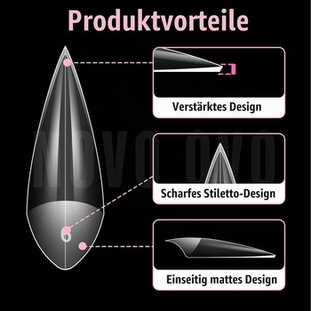 NOVO OVO Sharp Stiletto Soft gélové tipy na nechty, polovičné krytie, extra silné, tvar V, ploché
