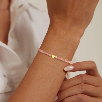 Dámsky náramok s korálkami RUBY, korálkami 4 mm a náramkami z nerezovej ocele pozlátené 18K zlatom vo
