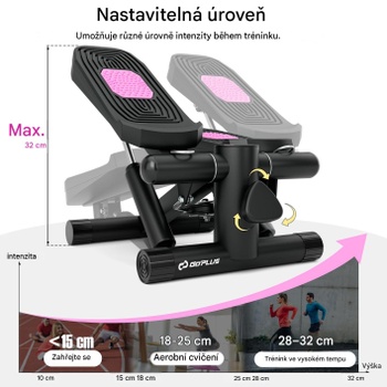 Mini stepper s odporovými gumami SP38347WH, 40 x 31 x 21,5 cm, biely - A