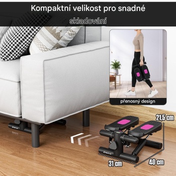 Mini stepper s odporovými gumami SP38347WH, 40 x 31 x 21,5 cm, biely - A