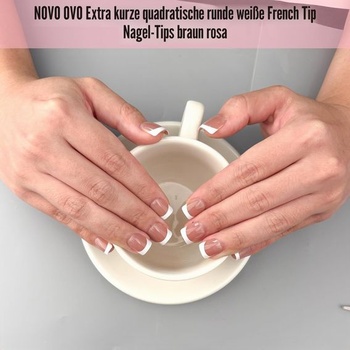 NOVO OVO Extra krátke biele francúzske tipy na nechty, XS XXS štvorcové okrúhle HNEĎ RUŽOVÉ, pre