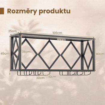 Nástenný stojan na víno s LED osvetlením JV13103, 51 x 26,5 x 60 cm, čierno / hnedá - A