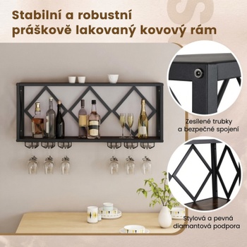 Nástenný stojan na víno s LED osvetlením JV13103, 51 x 26,5 x 60 cm, čierno / hnedá - A
