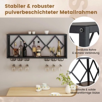 Nástenný stojan na víno s LED osvetlením JV13103, 51 x 26,5 x 60 cm, čierno / hnedá - A