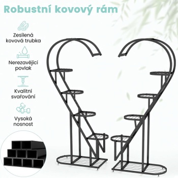 Stojan na kvety v tvare srdca XPEOEA, kovový, 5 poschodí, 148 cm, čierny - A