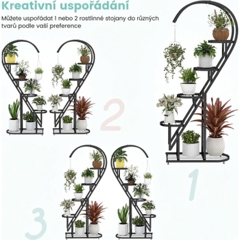 Stojan na kvety v tvare srdca XPEOEA, kovový, 5 poschodí, 148 cm, čierny - A