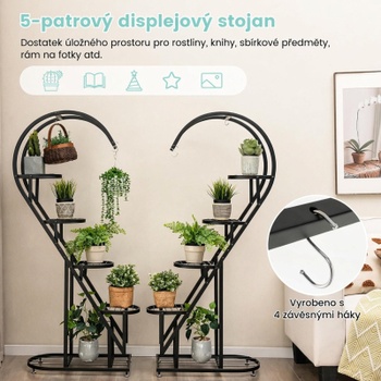 Stojan na kvety v tvare srdca XPEOEA, kovový, 5 poschodí, 148 cm, čierny - A