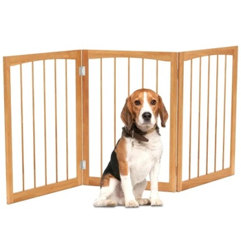 Drevená skladacia zábrana pre psov PS7856NA, 159 x 76 cm, prírodná - A