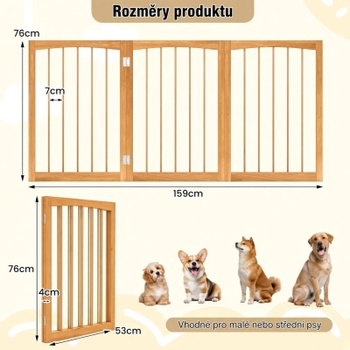 Drevená skladacia zábrana pre psov PS7856NA, 159 x 76 cm, prírodná - A