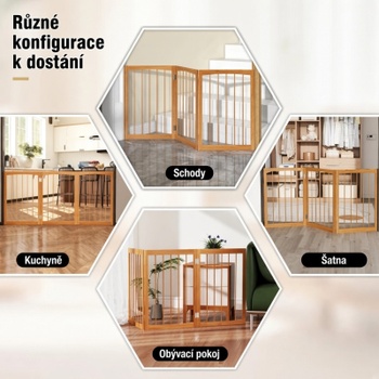 Drevená skladacia zábrana pre psov PS7856NA, 159 x 76 cm, prírodná - A