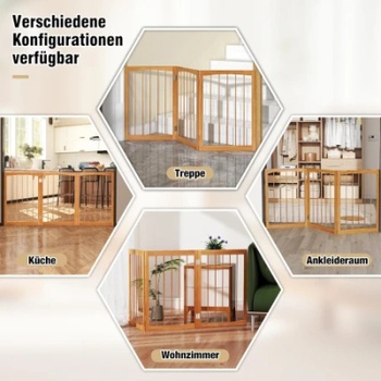 Drevená skladacia zábrana pre psov PS7856NA, 159 x 76 cm, prírodná - A