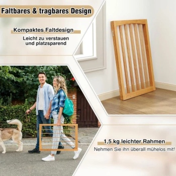 Drevená skladacia zábrana pre psov PS7856NA, 159 x 76 cm, prírodná - A
