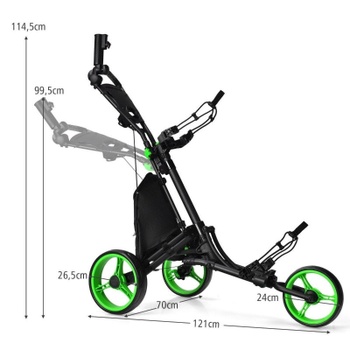 Skladací trojkolesový golfový vozík s nastaviteľnou rukoväťou SP37605LS, čierny - A