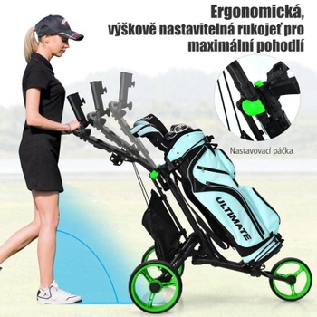 Skladací trojkolesový golfový vozík s nastaviteľnou rukoväťou SP37605LS, čierny - A