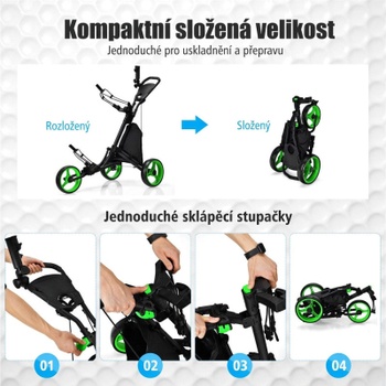 Skladací trojkolesový golfový vozík s nastaviteľnou rukoväťou SP37605LS, čierny - A
