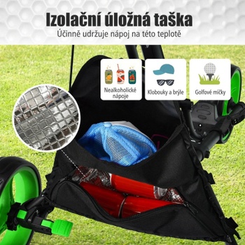 Skladací trojkolesový golfový vozík s nastaviteľnou rukoväťou SP37605LS, čierny - A