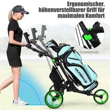 Skladací trojkolesový golfový vozík s nastaviteľnou rukoväťou SP37605LS, čierny - A