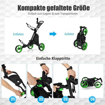 Skladací trojkolesový golfový vozík s nastaviteľnou rukoväťou SP37605LS, čierny - A