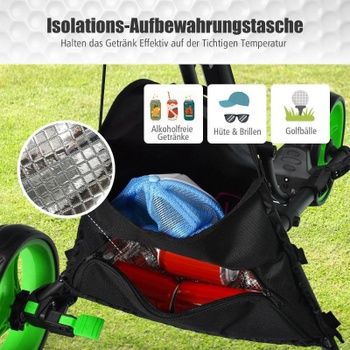 Skladací trojkolesový golfový vozík s nastaviteľnou rukoväťou SP37605LS, čierny - A