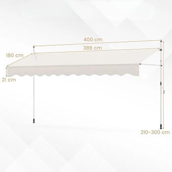 Nastaviteľná balkónová markíza NP12435WH, 400 x 120 cm, výška 210-300 cm, béžová - A