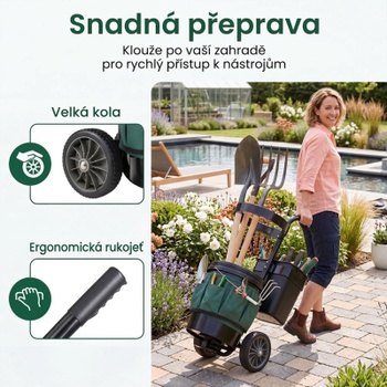 Záhradný vozík na náradie 30 l, 60 x 38 x 102 cm, čierno/zelený - A