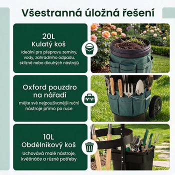 Záhradný vozík na náradie 30 l, 60 x 38 x 102 cm, čierno/zelený - A