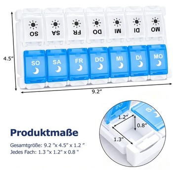 Yaklim 7-dňová krabička na lieky, ráno a večer, veľká modrobiela.