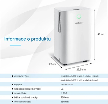 Mobilný odvlhčovač vzduchu ES10103DE-WH, 12 l/deň, 2 l nádržka, biely - A
