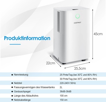 Mobilný odvlhčovač vzduchu ES10103DE-WH, 12 l/deň, 2 l nádržka, biely - A