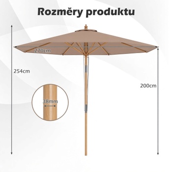 Záhradný slnečník s bambusovým stojanom NP12796CF, 270 cm, hnedý - A
