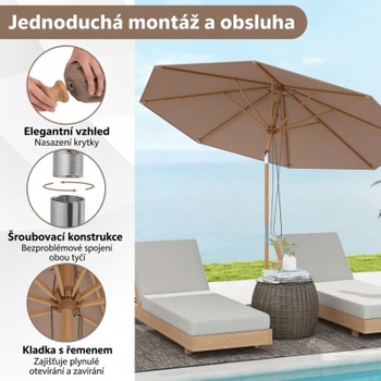 Záhradný slnečník s bambusovým stojanom NP12796CF, 270 cm, hnedý - A