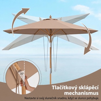 Záhradný slnečník s bambusovým stojanom NP12796CF, 270 cm, hnedý - A