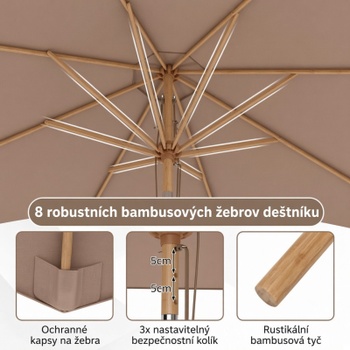 Záhradný slnečník s bambusovým stojanom NP12796CF, 270 cm, hnedý - A