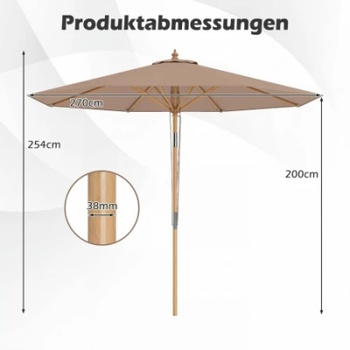 Záhradný slnečník s bambusovým stojanom NP12796CF, 270 cm, hnedý - A