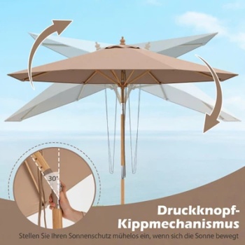 Záhradný slnečník s bambusovým stojanom NP12796CF, 270 cm, hnedý - A