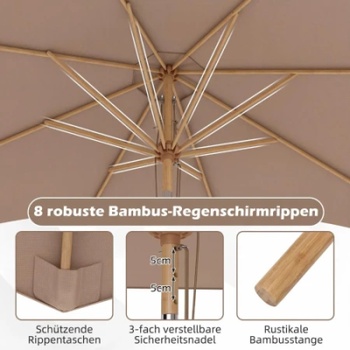 Záhradný slnečník s bambusovým stojanom NP12796CF, 270 cm, hnedý - A