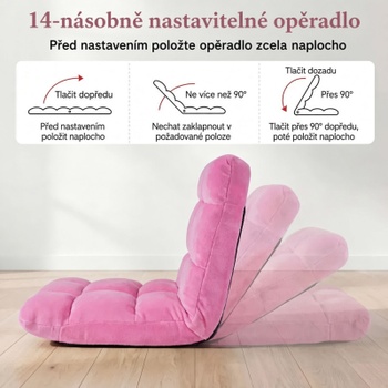 Skladacie podlahové kreslo HV11060BT-PI, 14 polôh, 98,5 cm, ružová - A