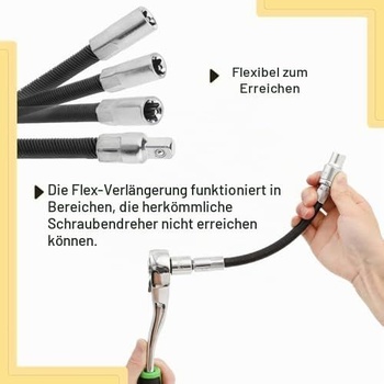 3dílná flexibilní prodlužovací tyč z pružinové oceli, sada magnetických bitů 1/4 palce, 3/8 palce,