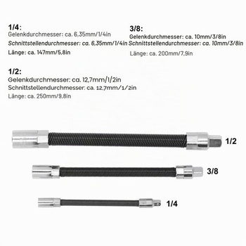 3dílná flexibilní prodlužovací tyč z pružinové oceli, sada magnetických bitů 1/4 palce, 3/8 palce,