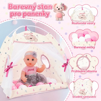Sada pre bábiky s kočíkom a stanom - sada na hranie 5 v 1, ružová - A