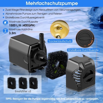 Solárne fontánové čerpadlo DPY055, 1500 l/h, 35 W, výtlak 2,5 m, čierne - A
