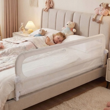 Skladacia zábrana na posteľ pre batoľatá BS10056WH, nastaviteľná, biela - N