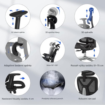 Ergonomická kancelárska stolička C7B-Lite-Pro-V2, čierna - A