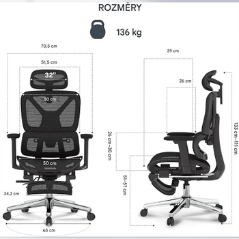 Ergonomická kancelárska stolička C7B-Lite-Pro-V2, čierna - A