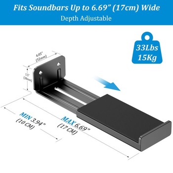 Nástenný držiak pre soundbar PlusAcc, nastaviteľná dĺžka, čierny
