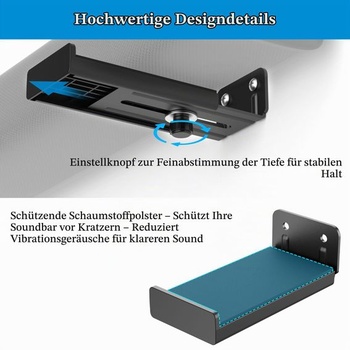 Nástenný držiak pre soundbar PlusAcc, nastaviteľná dĺžka, čierny